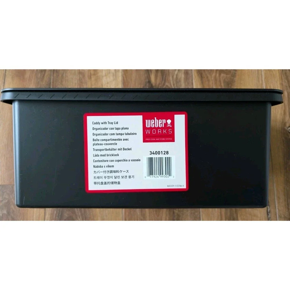New Weber Works Caddy with Tray Lid Portable Grill Prep & Storage Organizer